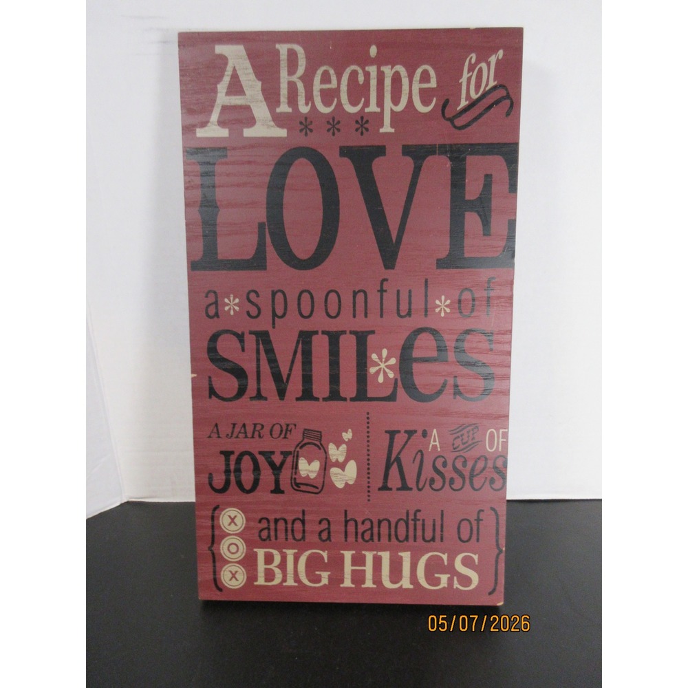 New View Gifts Recipe for Love Wooden Wall Plaque Burgundy Red Typography Sign